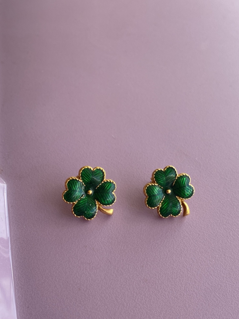 Avon Gold-Tone Green Four-Leaf Clover Stud Earrings - Women Jewelry